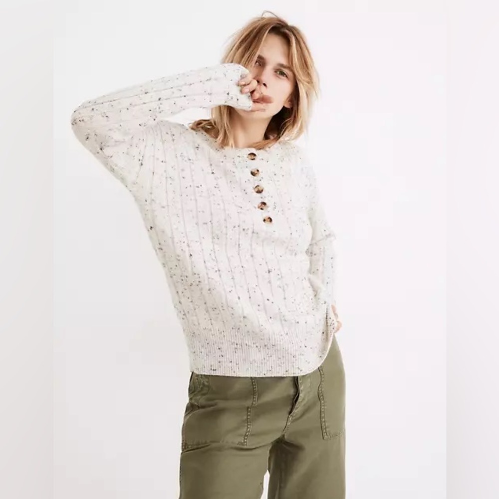 MADEWELL Donegal Bowden Henley Sweater in Coziest Yarn Size XS Ivory